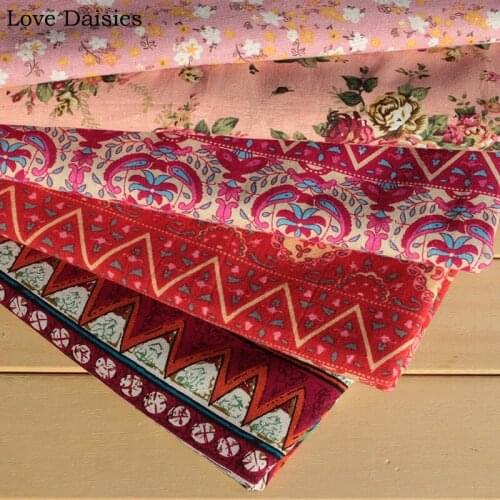 Cotton/Linen Ethnic Retro Bohemia Flowers Rose Paisley Butterfly Fan fabric for DIY APPAREL Dress Cushion sofa Tablecloth Decor