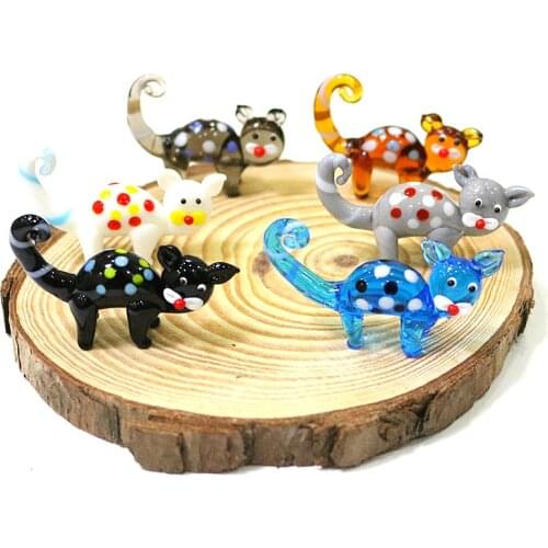 Handmade Murano Glass Cat Mini Figurine Japanese Style Home Tabletop Kawaii Decor Collection Cute Pet Animals Ornaments For Kids