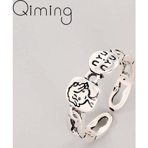 Thai Silver Korean Style Little Boy Ring For Women Girls Personality Creative Trendy Jewelry Open Simple Finger Ring Bague