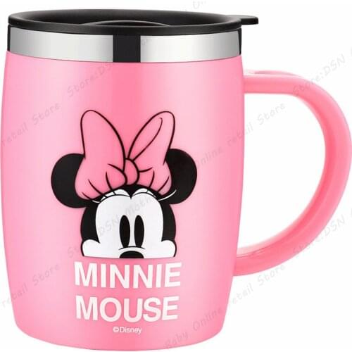 Two Pieces Genuine 420ML Disney Mickey Minnie Cartoon Cups Dual-use Office Mugs Women Portable Pupils Stainless Steel Drinkware