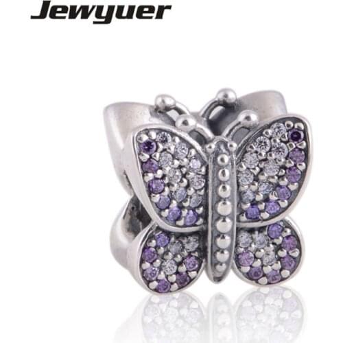 Memnon Fine Jewelry Sparkling Butterfly Charms 925 Sterling Silver jewelry animals beads Fit charm Bracelet Bangles DIY BE135