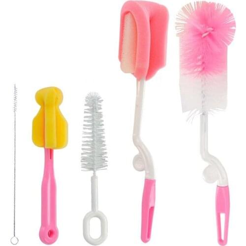 5Pcs Durable Sponge Cleaning Brush Cup Brush Baby Rotatable Bottle Brush Multifunctional Nipple Brush Washing Tool Kitchen Bar