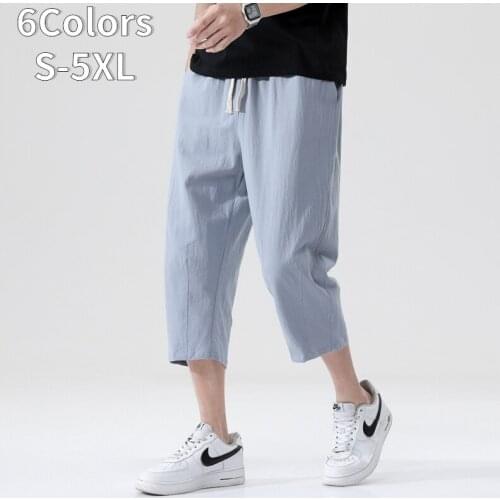 Fashion Casual Pants Mens Wild Cotton and Linen Loose Linen Pants Korean Style Trend Nine-point Trousers