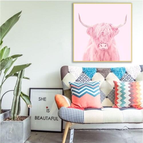 Fashion Classy Vogue Canvas Art Prints Poster Modern Watercolor Pink Ox Painting Wall Pictures Bedroom Living Room Home Decor