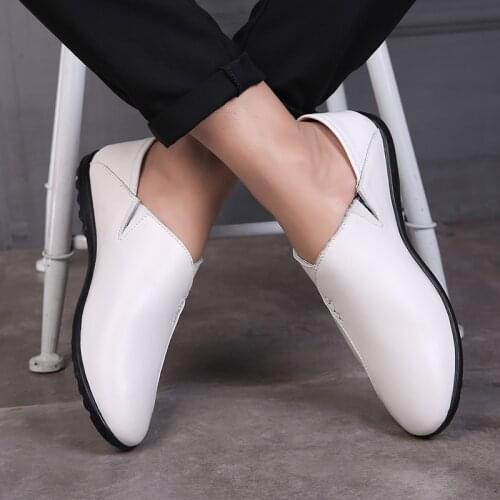 Mens shoes spring and summer driving casual leather shoe Hollowing out soft sole youth shoes small size 36 37 Breathable shoeha