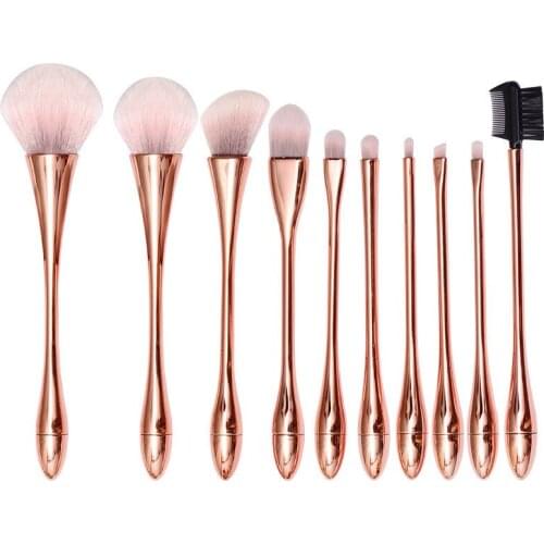 10PC Goblet Shaped Makeup Brush Set Powder Foundation Cosmetic Brushes Make up Small Waist Shape Gold Concealer Contour brush