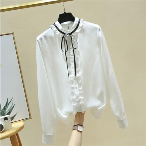 O-neck Solid Splicing Cardigan Tops Women Slim Shirts Early Autumn Long Sleeve Bow Tie Chiffon Blouse Blusas Mujer De Moda 11512