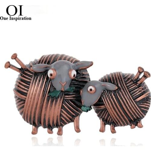 OI Ball Of Yarn Double Sheep Brooches For Kids Vintage Enamel Animal Banquet Party Girls Scarf Buckle Brooch Gifts