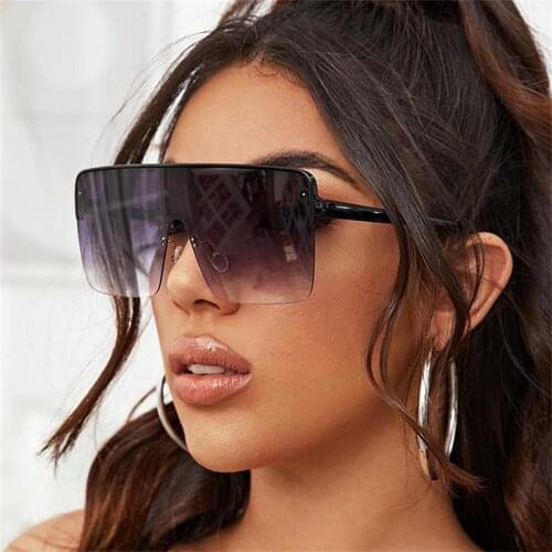 Plastic Black Oversized Sunglasses Semi Rimless Square Shades Fashion Brand Designer Flat Top Womens Big Sunglasses UV400