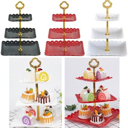 Plastic Tray Holiday Party Three-layer Fruit Plate Dessert Candy Dish Cake Stand Self help Display Table Trays