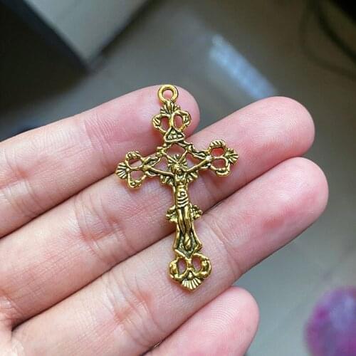 5pcs/Lot 42x25mm Cross Jesus Charms Antique Gold Color Pendant Fit For Jewelry Making Handmade Accessories Crafts Wholesale