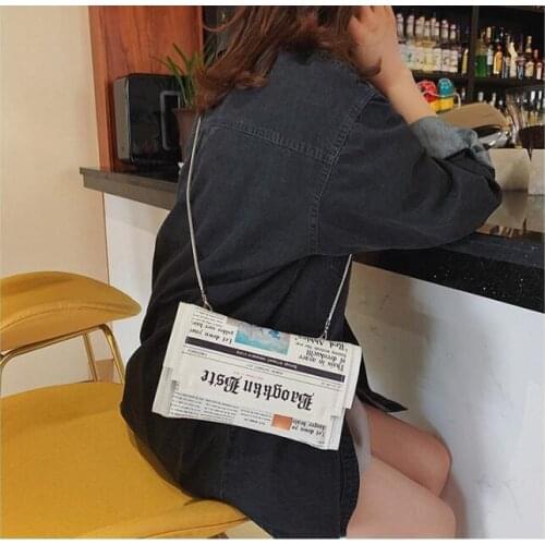 Newspapers modeling day clutch letter envelope casual shoulder bag purse evening storage bag with clothing chain wallet