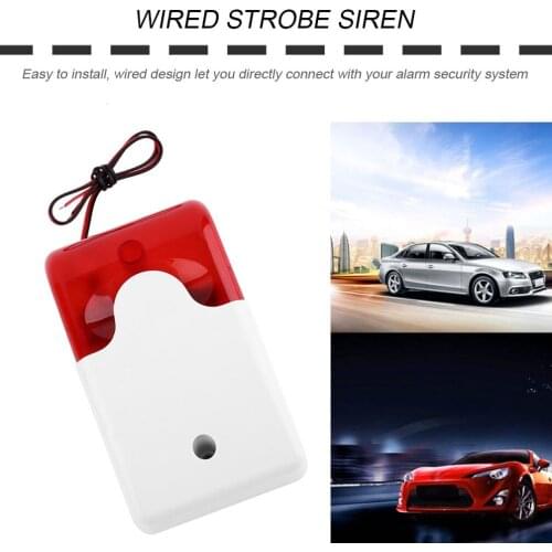 1Sets Mini Wired Strobe Siren Durable 12V Sound Alarm Strobe Flashing Red Light Sound Siren Home Security Alarm System 108dB