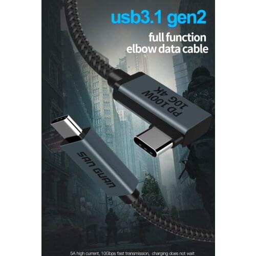 Right Angle PD100W Charging 10Gbps Type C to USB-C 3.2 Gen2 Kabel 90degree 4K Screen Video Cable,Compatible for Oculus Xiaomi