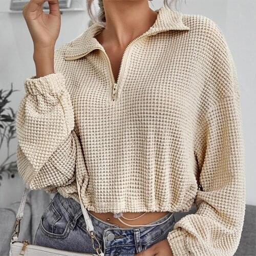 Autumn and Winter Drawstring Zipper Pullover Lapel Knit POLO Shirt White Sweater 2021 Korean Casual Fashion Sweater