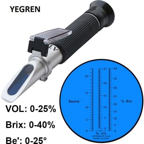 0-40% Brix Refractometer Alcohol Concentration Detector Grape Wine Baume' Meter 3 in 1 Optical Instrument Measure Tool