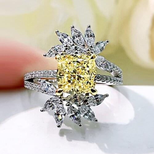 Luxury 100% 925 Sterling Silver 1 CT Created Moissanite Citrine Gemstone Hyperbole Wedding Party Ring For Women Fine Jewelry