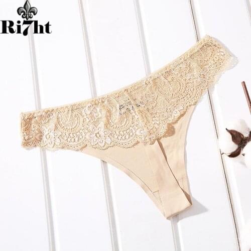 Sexy Ice Silk Seamless Panties Solid Color Lace Ladies Underwear Low-rise Soft Thong and G String Underpants for Women