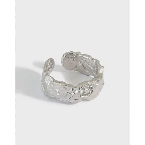 SHANICE S925 sterling silver open ring Ins niche design sense irregular surface texture zircon Exquisite CZ Stone Adjustable