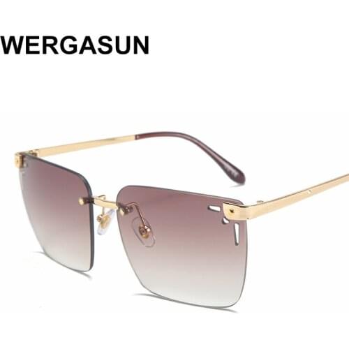 WERGASUN Fashion Square Rimless Sunglasses Women Brand Designer Sun Glasses Female One Piece Travel Gafa de sol