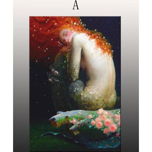 Modern Home Artwork Wall Decoration Mermaids Oil Painting Printed On Canvas