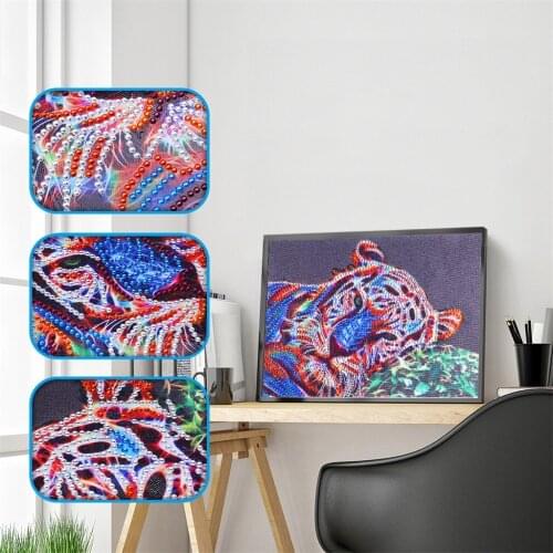 Special Shaped Diamond Painting Cute Colorful Tiger Pattern DIY 5D Partial Drill Cross Stitch Kits Crystal Rhinestone Arts Craft