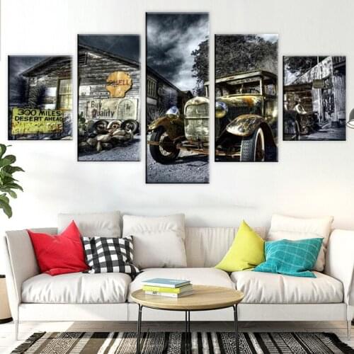 Antique Hot Rod Vintage Car 5 Pieces Canvas Picture Print Wall Art Canvas Painting Wall Decor for Living Room Poster No Framed