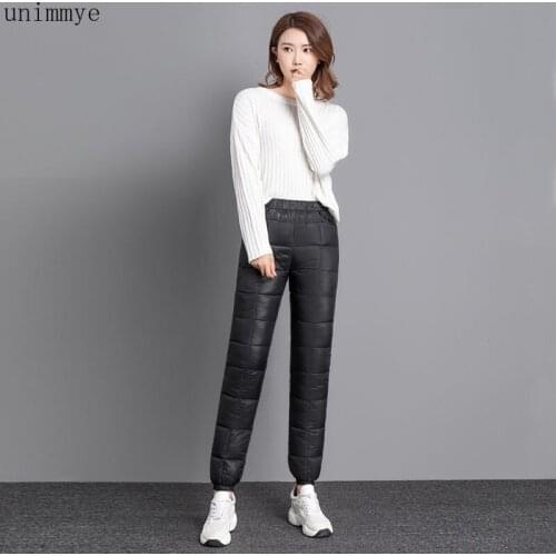 Warm Casual Women Down Pants with 90% White Duck Down Elastic Band Fit Cut Outdoor Durable for Winter 2021 mujer pantalones L10