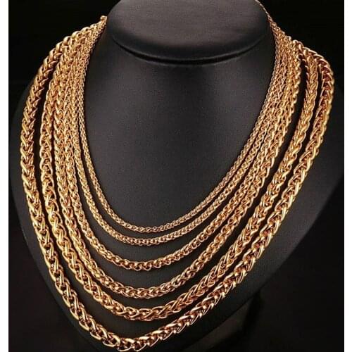 Stainless Steel Gold Silver Plated Triple Rope Chain Long Necklace 3/4/5/6/8mm Wheat Link Necklace Wholesale Men Women Jewelry