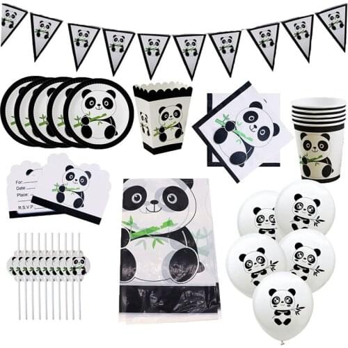 Birthday party decoration tableware children disposable tableware cartoon panda theme set napkin cup gift bag party supplies