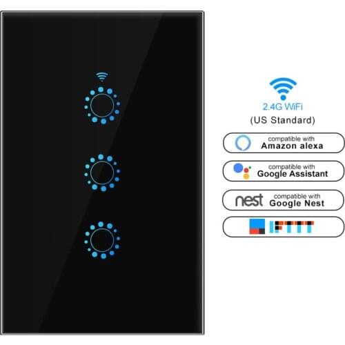 1/2/3 Gang US Tuya WIFI Smart Switch Voice Remote Control Module Smart Home Wall Touch Switch With Alexa Google Home