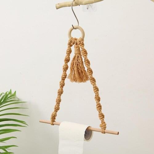 Towel Rack Tassel Design Eye-catching Fine Workmanship Bohemian Style Wood Cotton Rope Paper Storage Holder Home Supplies