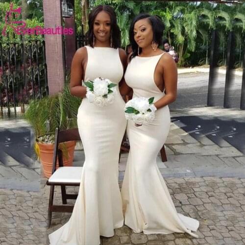 Vestido Madrinha Mermaid White Bridesmaid Dresses Long 2020 Satin Robe Demoiselle D'Honneur