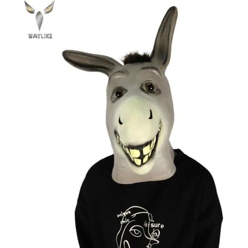 WAYLIKE Donkey Mask Halloween Novelty Deluxe Costume Party Cosplay Latex Animal Head Mask