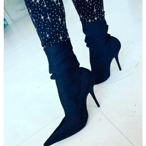 Spring Autumn ankle thigh boots pointed toe rose purple black pink shoes Luxury women shoes sock boots fashion runway shoes