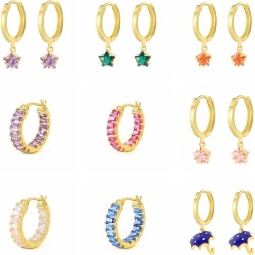 CANNER Retro Rainbow Umbrella Crystal Star Enamel Earrings For Women 925 Sterling Silver Earrings Hoops Pendientes 2021 Jewelry