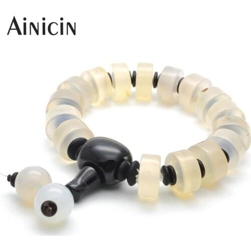 1pc Fashion Mens Jewelry Natural Semi-precious Stone Gray Color 8'' Elastic Thread Tibetan Mala Bracelets