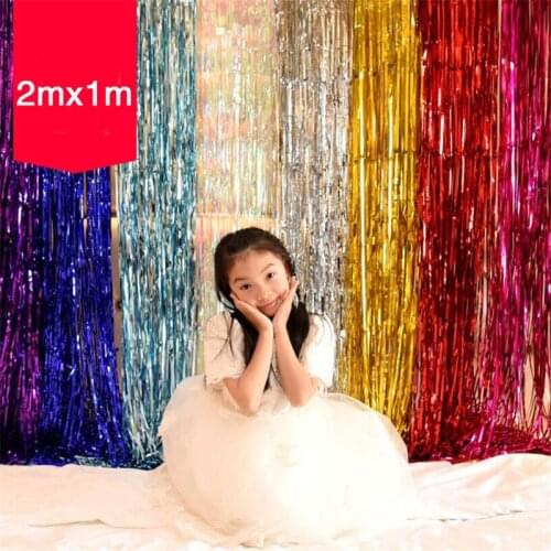 100cm*200cm 7 kind color Foil Fringe Tinsel Curtain Rain Silk Tassel Wedding Party Birthday Christmas Tree Home Decoration