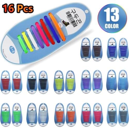 16Pcs Unisex No Tie Elastic Silicone Gel Shoelaces for Adults Kids Waterproof Lazy Shoe Laces Suitable for Sports Running