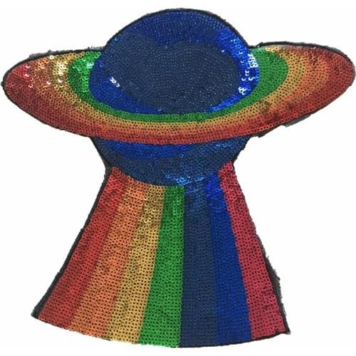 24 x 23cm Iron on Sequins UFO Badge Patches for Clothing Jeans Embroidery Appliques Stickers Handmade Sewing Scrapbook Patchwork