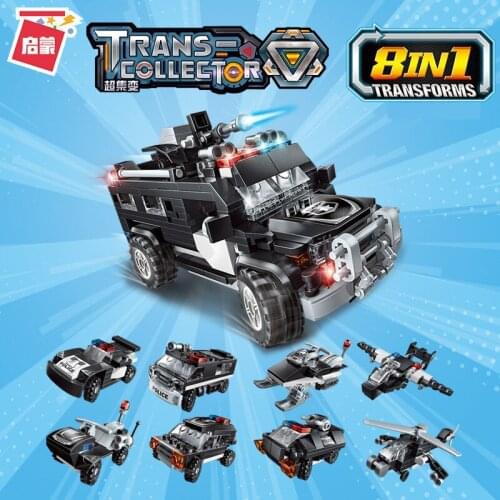 340 PCS City Police Bricks Building Blocks Special Forces Team Children Educational Toys 8 IN 1 Explosion-proof Car Model