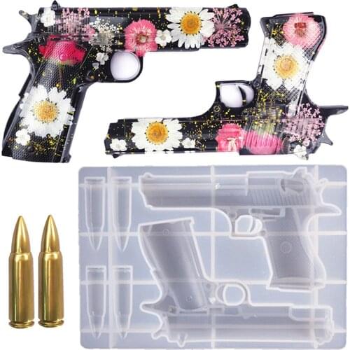 1PC DIY Pistol Shape Epoxy Resin Mirror Mold 3D Gun Bullet Toy Silicone Mold For Resin Crystal Glue Drop Tool Cake Mold TW013