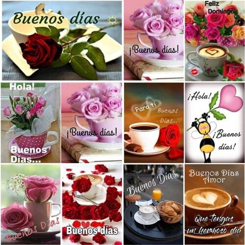 5D Diamond Painting Spanish Blessing Quotes Cross Stitch Kit Full Drill Square Round Coffee Flower Diamond Embroidery Home Decor