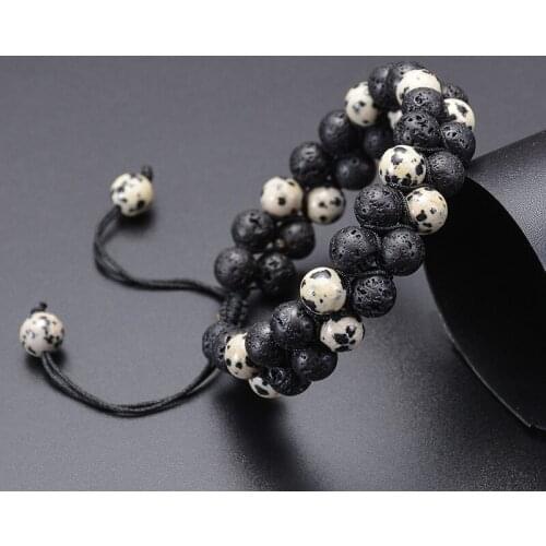 8mm Lava Rock Bead Bracelet for Men Women Adjustable Double Braided Rope Essential Oil Diffuser Bracelet Natural Stone Bracelets