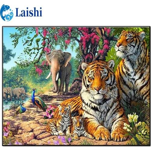 Diy Forest animal landscape, tiger elephant, etc. Diamond Painting Cross Stitch Square Round Diamond Embroidery Rhinestone Art