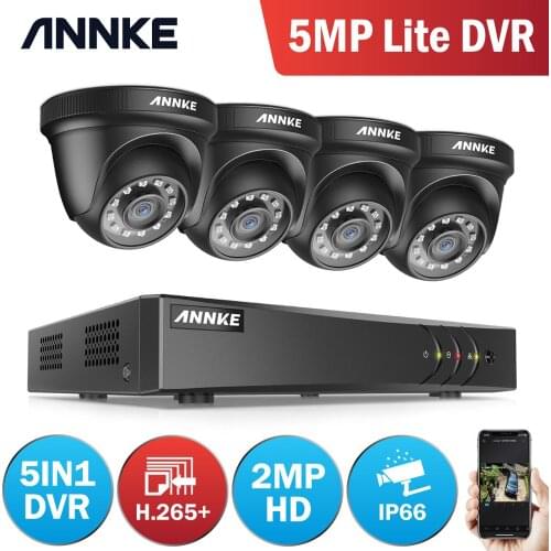 ANNKE 1080P CCTV Camera DVR System 4pcs Waterproof 2.0MP HD-TVI Black Dome Cameras Home Video Surveillance Kit Motion Detection