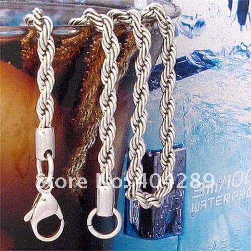 Free Shipping+4MM 24'' 316l Stainless Steel Silver Mens Twist Rope Chain Necklace XL001