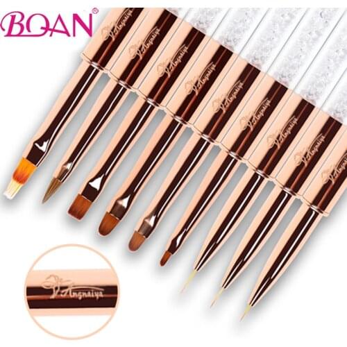 BQAN 9Pcs/Set Nail Art Acrylic Liquid Powder Carving UV Gel Extension Builder Painting Brush Liner Drawing Pen Manicure Tools