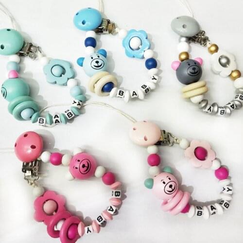 Personalized Baby Pacifier Clip Chain Infant Boys Girls Cute Cartoon Bear Toys Pacifier Chain Holder Baby Nipple Feeding