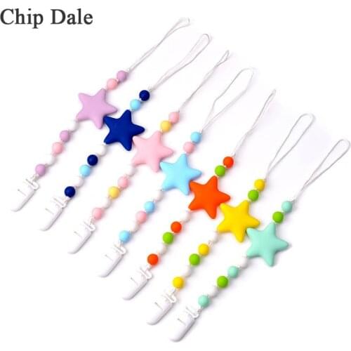 Chip Dale Baby Silicone Teether Pacifier Chain Dummy Nipple Holder Star Silicone Beads BPA Free Safe Baby Shower Gift